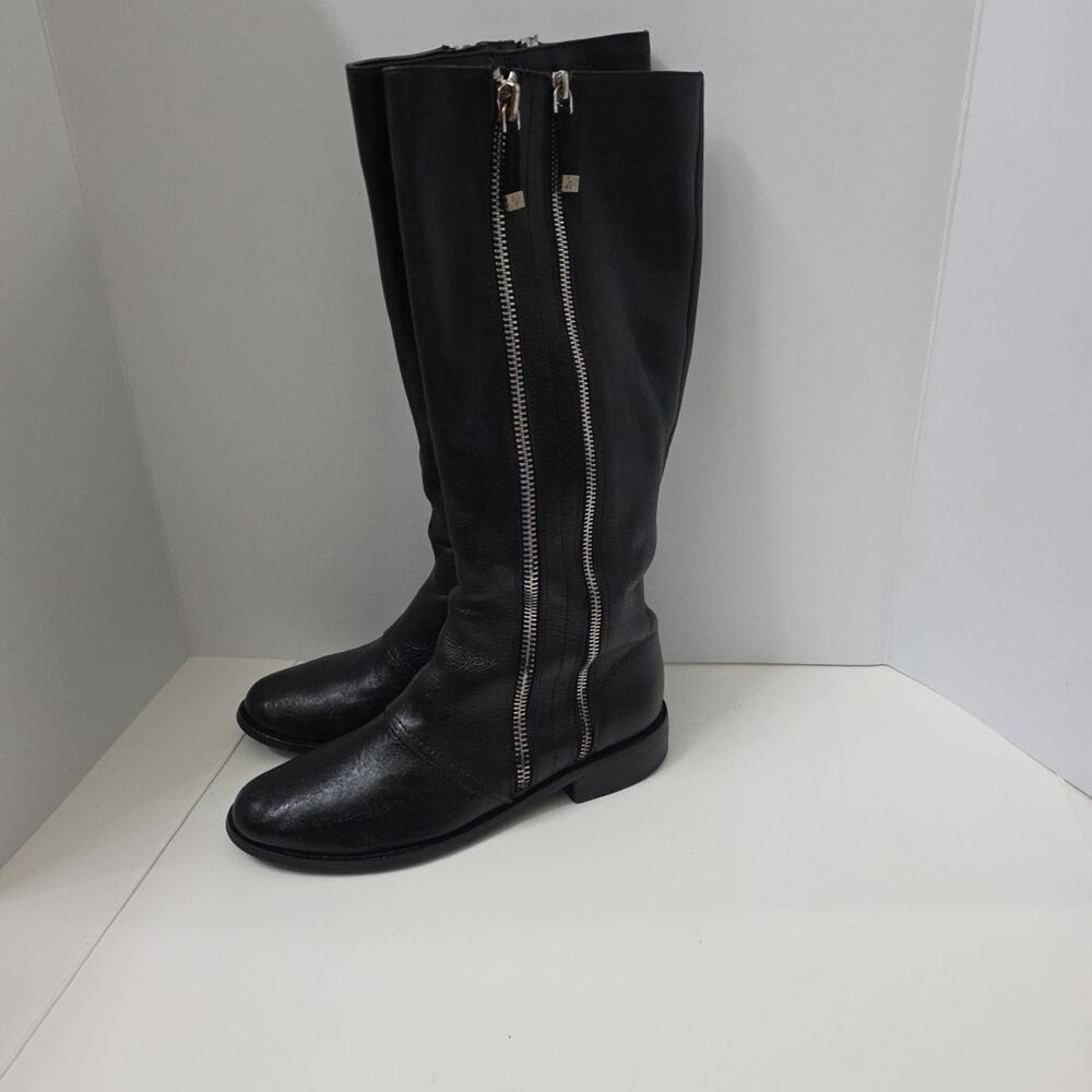 Tahari Andy Tall Riding Boots Black Leather Knee High Zip Equestrian Womens 8.5 - Picture 7 of 10